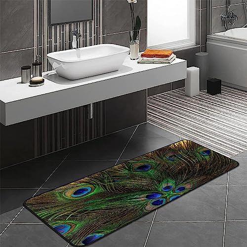 MoBlinko Colorful Peacock Feathers Kitchen Rugs Bath Mat Non Skid Washable Standing Floor Mat Runner Carpet for Bathroom Home Office Farmhouse Laundry 39x 20 Inch