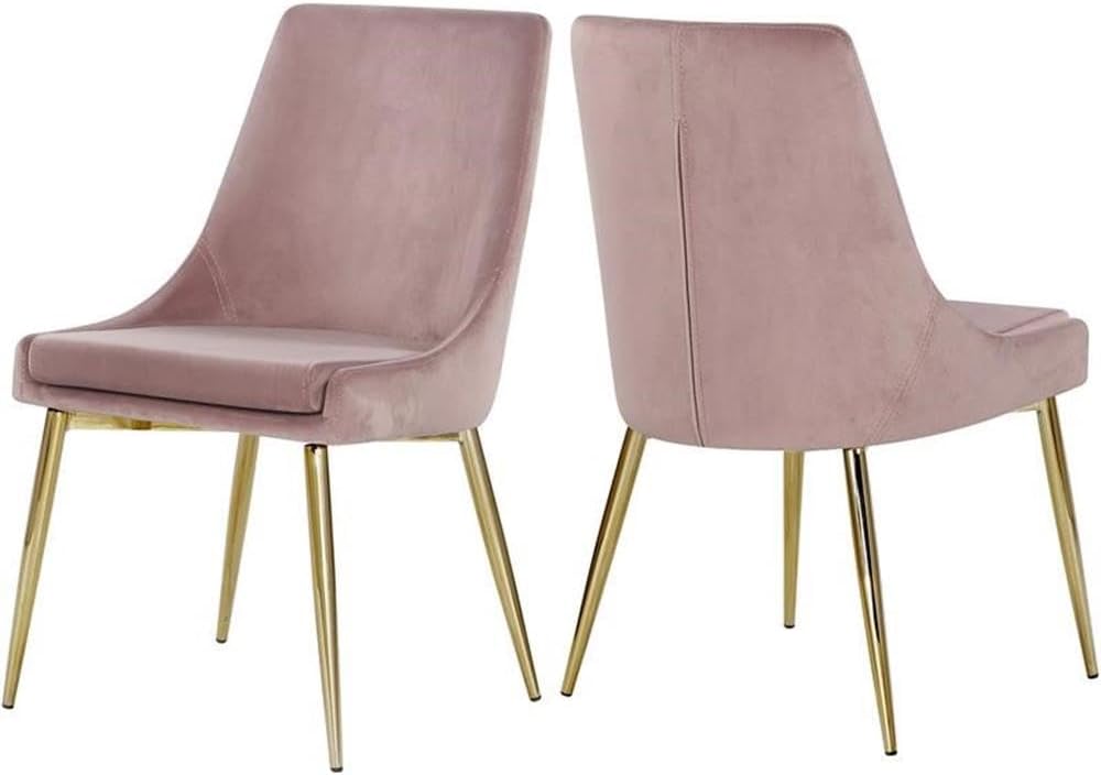 Meridian Furniture Karina Collection Modern | Contemporary Velvet Upholstered Dining Chair with Sturdy Metal Legs, Set of 2, 19.5" W x 21.5" D x 33.5" H, Pink