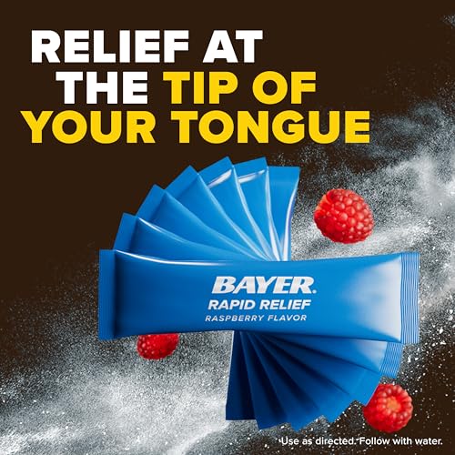 Bayer New Rapid Dissolvable Raspberry Flavor Powder Packs with Aspirin & Caffeine for Fast Acting Headache, Muscle and Body Pain Relief