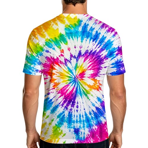 AXWRFSD Men's Rainbow Tie Dye Shirt Butterfly Short Sleeve Animals Tee Hippie Graphic Tops for Men 3X-Large