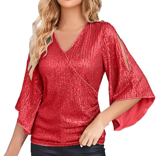 Top paillettes col en V brillant pour briller en cocktail entre amis