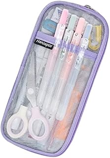 Clear Pencil Case, Grid Mesh Pen Pencil Case for Girls Boys Secondary School with Zipper Makeup Color Pouch Cosmetics Bag Multi-Purpose Travel Transparent Stationary Bag Organizer Box - Purple