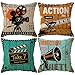 ULOVE LOVE YOURSELF Movie Theater Throw Pillow Covers Vintage Cinema Poster Design Cushion Cover with Old Fashioned Icons Home Decorative Pillowcases 18 X 18 Inch,4 Pack (Vintage Cinema)