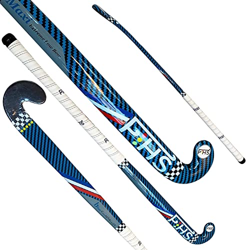 Field Hockey Stick Blue 95% Composite Carbon 5% Kevlar Maxi Extreme Low Bow (37.5 Inches Length, Blue Outdoor Composite) #TOP2