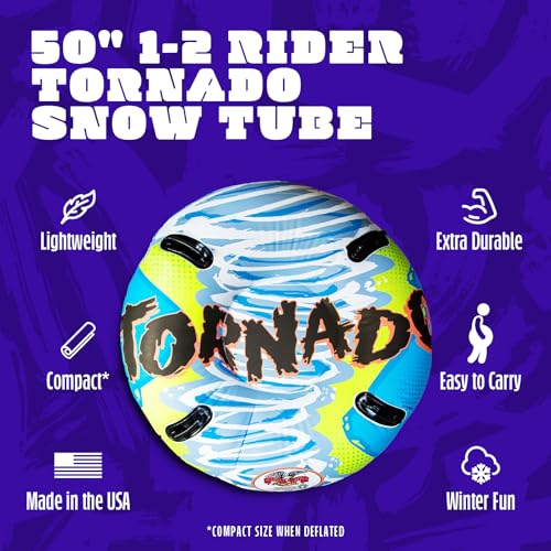 Flexible Flyer 50\" Tornado Snow Tube - 2-Person Round Inflatable Snow Sled and Water Pool Float for Year Round Fun - Double Sled with Handles for Kids and Adults, Heavy Duty Construction