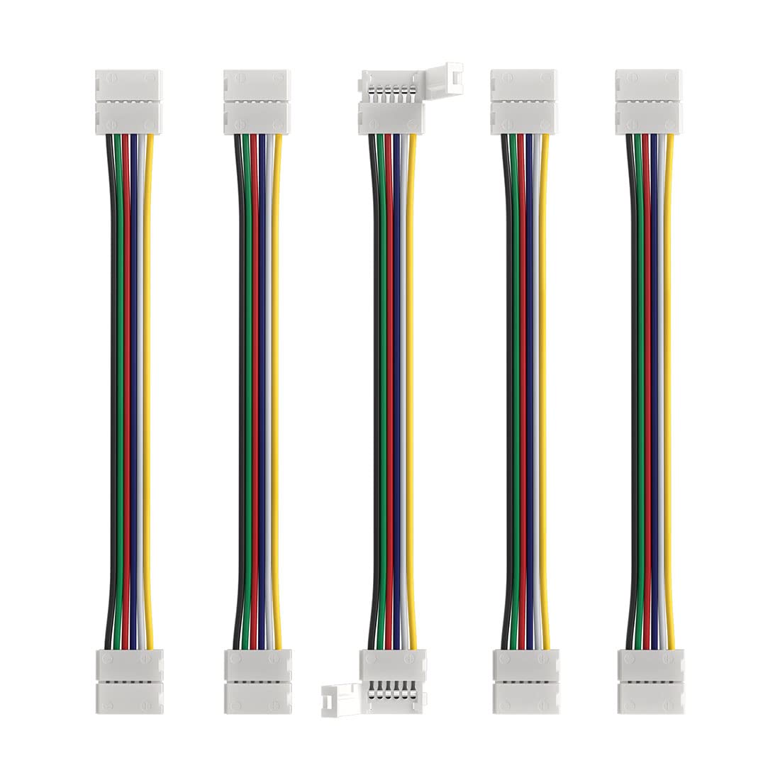 BTF-LIGHTING 5PCS 6Pin 12mm Wide Dual End with 15cm Long Cable LED Strip Solderless DIY Connector Adapter Conductor for RGBCCT RGBWW LED Flexible Strip Light