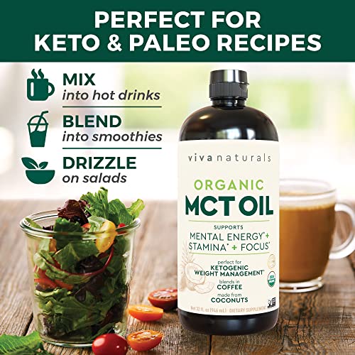 Viva Naturals Organic Mct Oil For Keto Coffee (32 Fl Oz) - Best Mct Oil Supplement To Support Energy And Mental Clarity, Usda Organic, Non-Gmo And Paleo Certified & Keto Friendly #TOP4