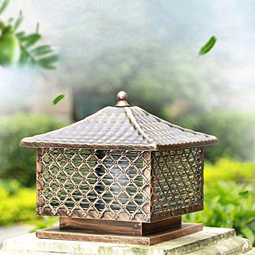 Zhangl Personnalité Grille carrée en Aluminium extérieur Lampe en Verre Lanterne Colonne étanche Extérieur Villa Patio antipluie Cour Clôture Pont Table E27 Éclairage Public Paysage (Taille: S)