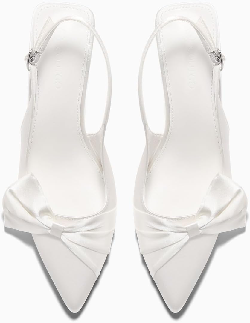 Coutgo Womens Slingback High Heels Bow Tie Closed Pointed Toe Pumps Wedding Party Dress Shoes