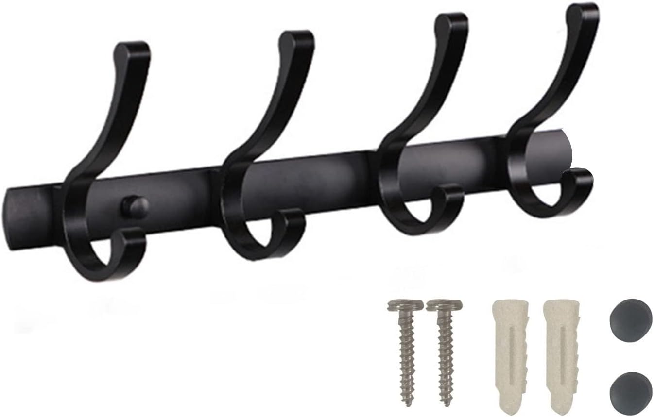 Wall-Mounted Coat Rack Bathroom Modern Storage Entryway Black Accessories Wall Mounted Hat Towels with Hooks Coat Rack Space Aluminum Heavy Duty Simple Coat Rack Hooks