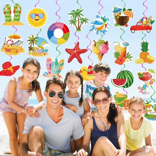 Image of 40Pcs Summer Pool Beach Hanging Swirls, Colorful Pool Party Hanging Swirl Decorations Summer Ceiling Hanging Decors for Hawaii Beach Birthday Party Decor Supplies