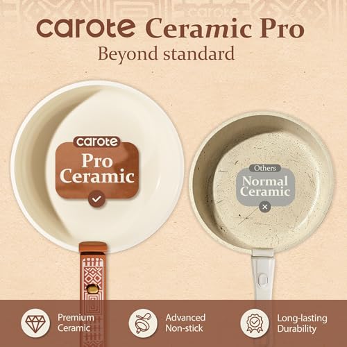 Image of CAROTE 21-Piece Ceramic Cookware Set, Nonstick Pots and Pans Set with Detachable Handle, Non-Toxic Kitchen Cooking Set, Induction Compatible, Dishwasher & Oven Safe, Terracotta