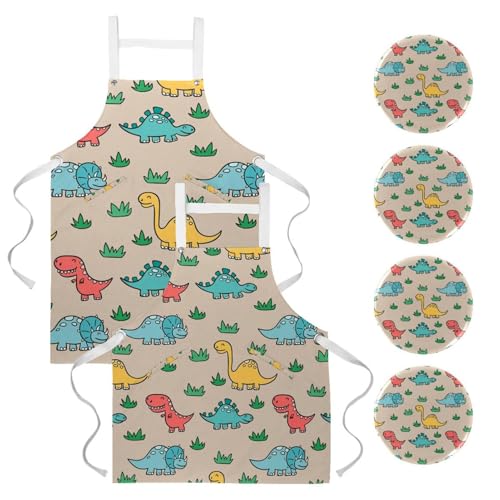 Lot de 2 tabliers de cuisine motif dinosaure avec 4 broches