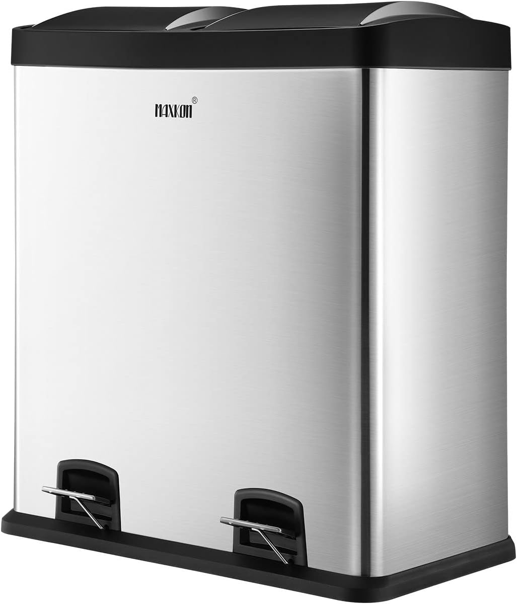 Maxkon 60L Foot Pedal Kitchen Bin Dual Rubbish Bin Dual Compartment