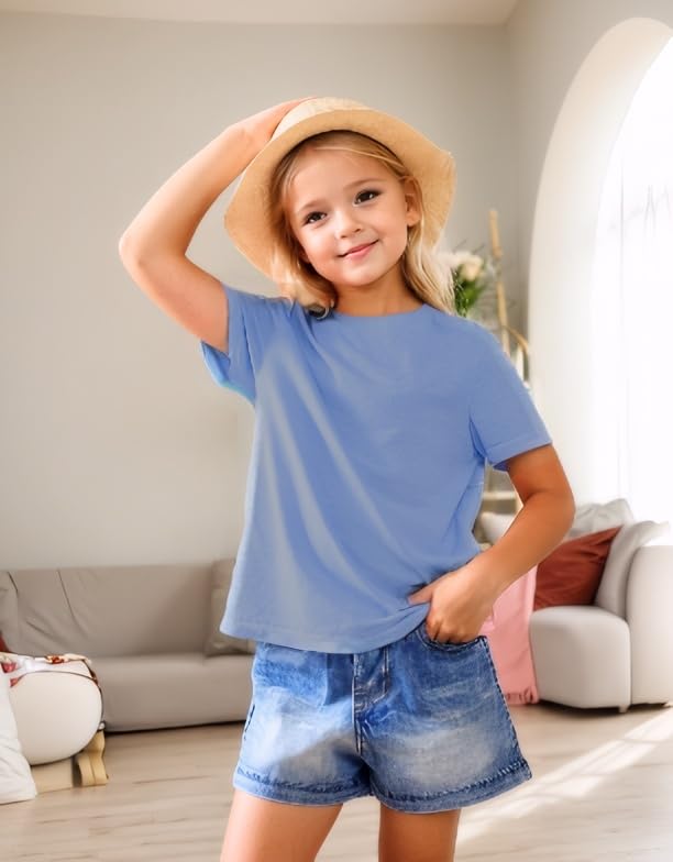 SELINK Girls Basic T Shirts Kids UPF 50+ Short Sleeve Casual Summer Tops Crewneck Tees Solid Loose Tshirt 6-17 Years4