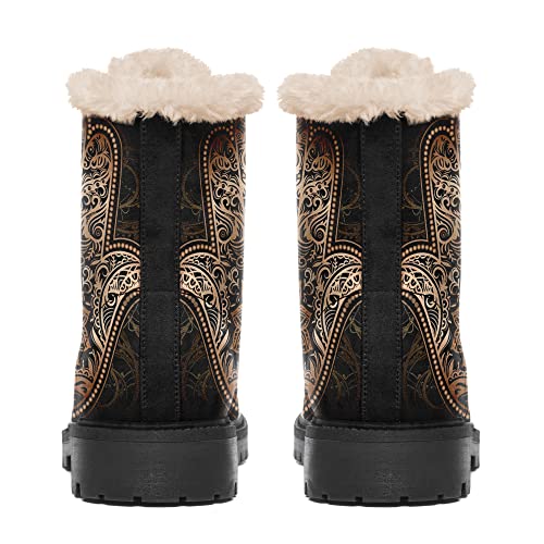 Women's Artistic Winter Snow Boots,Vibrant Mandala Design Ankle Boots with Warm Fur-lined, Waterproof Non-Slip4