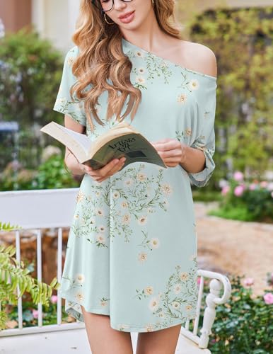 Image of Ekouaer Nightgowns for Women Bamboo Viscose Night Gown Short Sleeve Sleep Shirt Cooling Nightshirt Soft Sleepwear S-XXXL