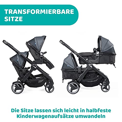 Chicco Fully Twin Doppelkinderwagen von 0 Monaten bis 15 kg, Umwandelbar in Zwillingskinderwagen, Doppelbuggy oder Doppelkinderwagen, mit 19 Konfigurationen, Klappbar, Sonnenverdeck