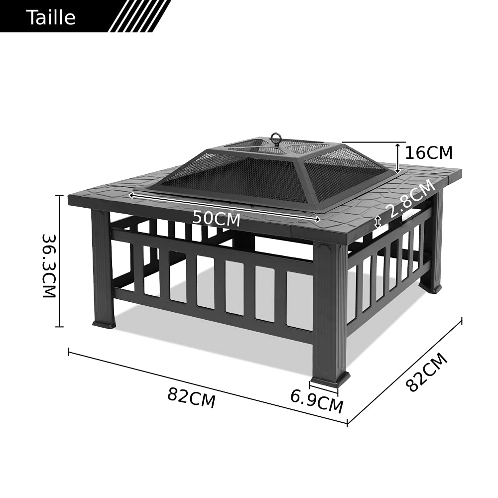 Brasero 3-en-1 Multifonctionnel | Panier À Feu avec Grille De Barbecue, Crochet À Feu & Housse De Protection, Bac À Feu pour Bois/Charbon, BBQ Fête Jardin Terrasse Extérieur