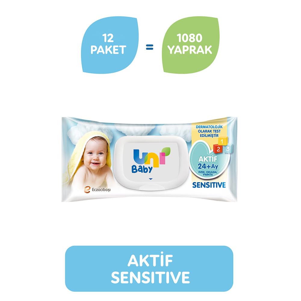 Uni Baby Aktif Sensitive Bebek Islak Mendil 24+ Ay 12x90 Adet