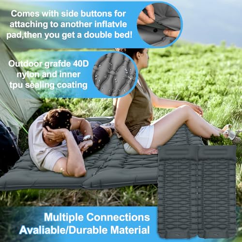 ZZXLOPEZ Isomatte Campings Selbstaufblasend, 10cm Hoch Camping Isomatte Kleines Packmaß, Wasserdicht Luftmatratze Outdoor mit Fußpressepumpe und Kissen, Aufblasbare Schlafmatte für Camping, Wandern