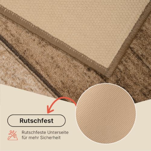 TAPISO Anti Rutsch Teppich Läufer rutschfest Brücke Meterware Modern Hellbraun Creme Streifen Meiliert Design Flur Küche Wohnzimmer Diele… – Ansicht 6