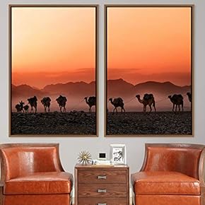 signwin 2 Piece Framed Canvas Wall Art Camels...