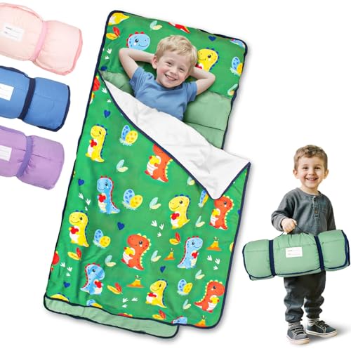 Image of Primlect Toddler Nap Mat, Portable Rolled Sleeping Mat | 51 inchx31 All-in-One Sleeping Bag with Removable Pillow and Soft Blanket, Machine Washable, for Daycare Travel, for Boys Girls
