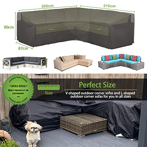 Enzeno Funda Muebles Jardin Impermeable, Tela Oxford Pesado 420D Cubre Sofa Exterior L,Funda Sofa Esquinero Jardin, Funda Sofa Chaise Long Exterior,Funda Sofa Jardin Exterior (260 × 210 × 87 cm) - imagen 4