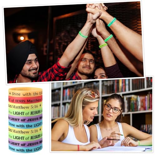 PullCrease 50 Pcs 2026 VBS Shine with The Light of Jesus Glow in The Dark Bracelets Bulk Matthew 5: 16 Christian Silicone Illumination Theme Decoration Bible Verse Religious Wristband Gift (Colorful) by PullCrease - Image 7