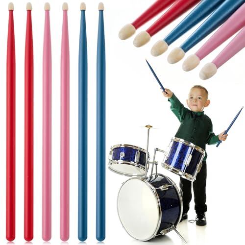 Joyfolk 3 Pair Kids Drumsticks 13 Inch Maple Wood Drumsticks for Kids Toddler Drum Sticks Colorful Drum Sticks for Children Gifts Kid Beginners Musical Instrument Percussion Accessories