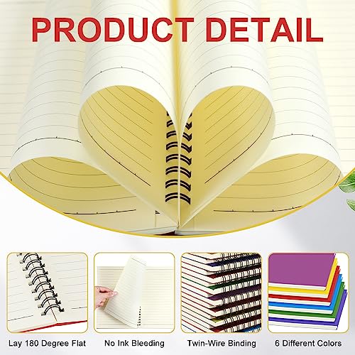 Image of Yahenda 6 Pcs Spiral Notebooks,1 Subject,Wide Ruled, Mixed Colors