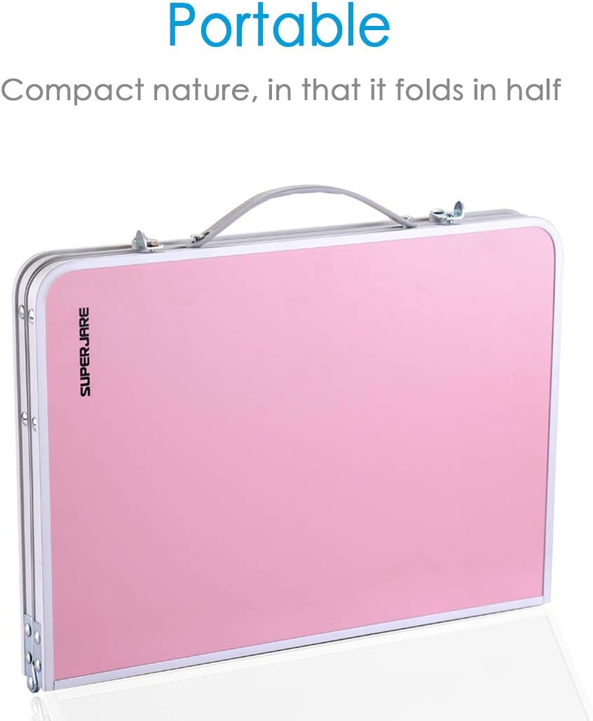 SUPERJARE Foldable Laptop Table, Bed Desk, Breakfast Serving Bed Tray, Portable Mini Picnic Table & Lightweight, Folds in Half with Inner Storage Space - Pink