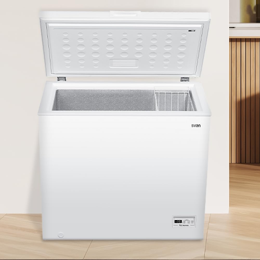 Svan Congelador horizontal Blanco SCH2001EDC. Capacidad 198 Litros, Dual Cooling, 1 Cesta, Bajo nivel Sonoro, Eficiencia Energética Clase E [Clase de eficiencia energética E]