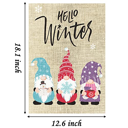 WATINC 4Pcs Seasonal Gnomes Garden Flags Set Hello Spring Summer Fall Winter Colorful Party Decoration Supplies Double Sided Burlap House Flag for Home Indoor Outdoor Yard Lawn 12.6 x 18.1 Inch