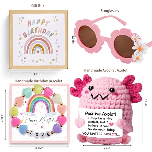 Happy Birthday 4th 5th 6th 7th 8th 9th 10th 11th 12th Year Old Girl, Positive Crochet Animal Axolotl, Handmade Crochet Emotional Inspirational Axolotl Gifts for Daughter Granddaughter Niece Girls2