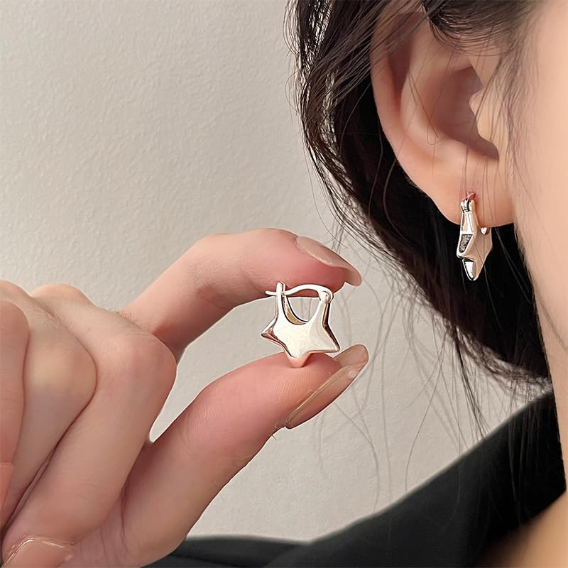 star hoop earrings,Plating silver star earrings for Women - Image 4