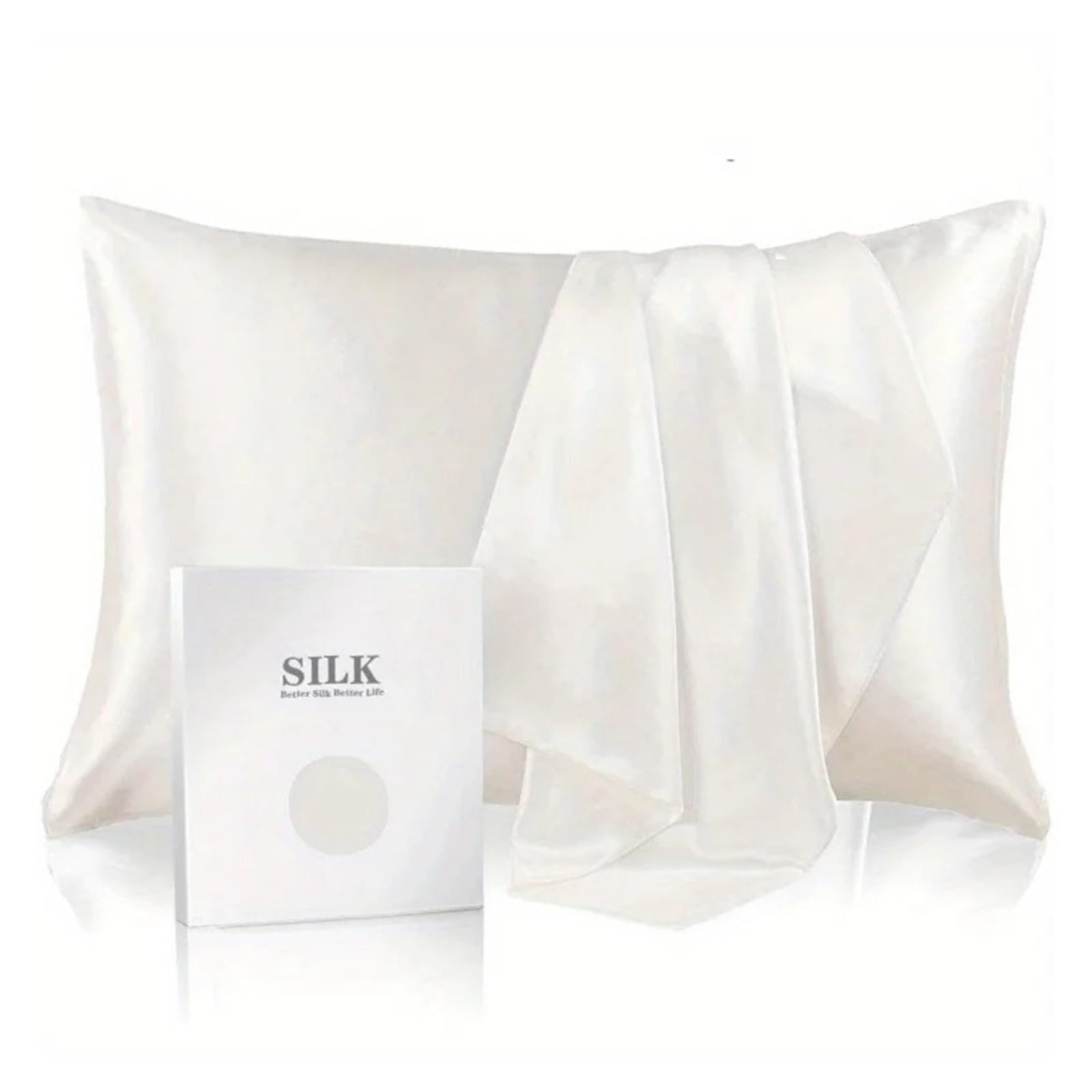 2PC Silk Pillowcase For Hair And Skin, Soft Pillow Cover(Pearl white,50X66cm)