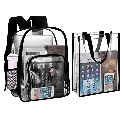 TENDYCOCO Clear Backpacks Heavy Duty with Reinforced Strap Clear Bag Stadium Approved See Through Backpack Transparent Stadium Bag Tote Bag Casual Daypack Backpacks
