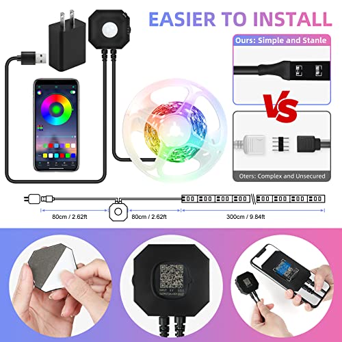 Image of Motion Activated Under Bed Light Strips, 2x9.8ft RGB Motion Sensor LED Light Strip with App Control, USB 5V Dimmable LED Night Light with 4 Timing Off Modes for Bed Wardrobe Cabinet Staircase Decor