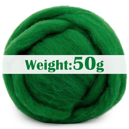 Image of Mayboos 1.76oz Green Natural Wool Roving, Needle Felting Wool | Wool for Needle Felting, Green Color for Wet /Dry Felting Handcrafts and Spinning