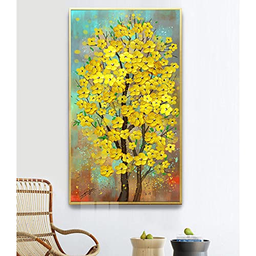 Peinture à l'huile arbre riche dorée 70x140cm pour décoration de grand salon