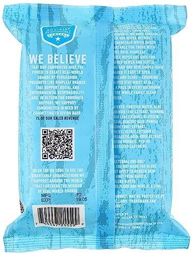 Image of Simpleaf Flushable Wet Wipes Unscented | Plastic Free, Paraben & Alcohol Free | Hypoallergenic & Safe for Sensitive Skin | Soothing Aloe Formula | Adult Toilet Wipes (12 x 50 Count Pack) 600 Count