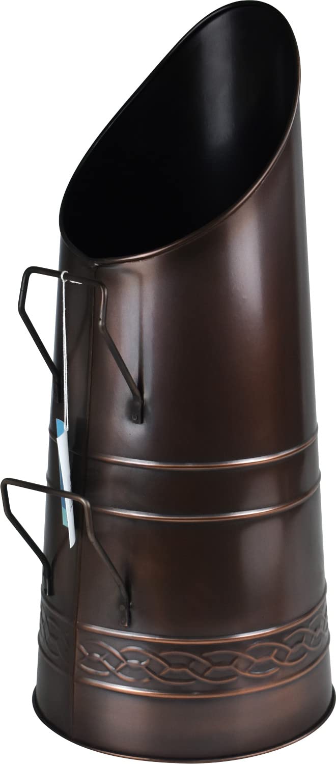 Sterling Ventures Copper Heavy Duty Tall Metal Fireplace Round Coal Scuttle Bucket Hod 21" (Copper)