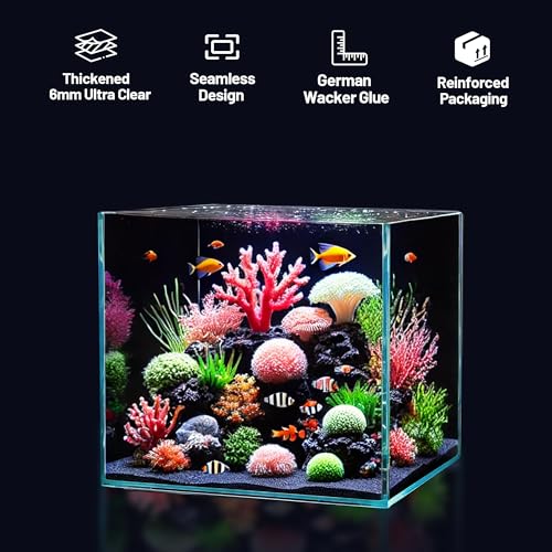 Image of 4.1 Gallon Rimless Aquarium, Ultra Clear Low Iron Cube Tank | 6mm low iron glass, 10 x 10 x 10 in cube design for aquascaping, betta fish, shrimp tanks and planted setups