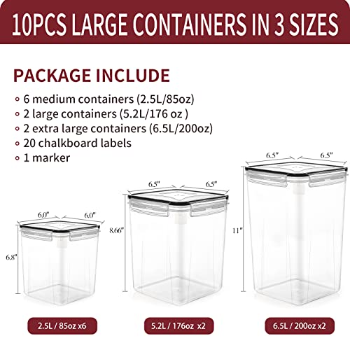 Praki Large Airtight Food Storage Containers, 10Pcs Bpa Free Plastic Cereal Storage Containers, Kitchen & Pantry Organization For Sugar, Flour, Baking Supplies With Lables & Mark #TOP1