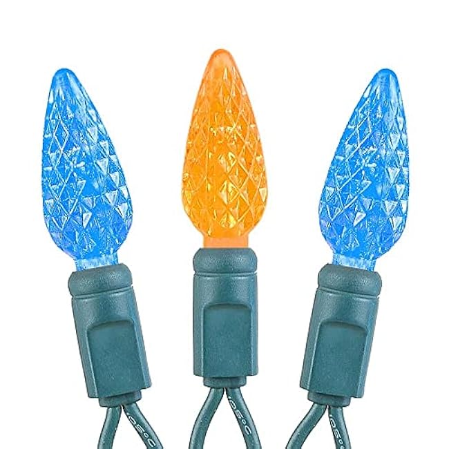 Novelty Lights 24FT 70 LED C6 LED Christmas String Lights, Outdoor Christmas Tree Commercial Grade LED String Lights, Permanent Christmas Lights Outdoor Tree Decorations Outdoor (Blue/Orange)