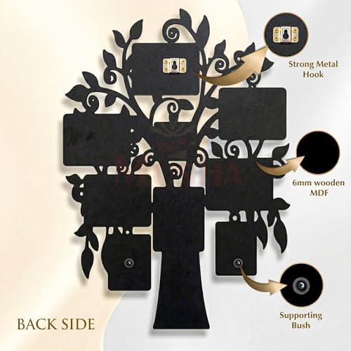 Image of MUSHA Personalized Family Tree Photo Frame | 9 Photo Customized Wall Collage | 12x18 Inch 6mm MDF | Send Photos We Print | Anniversary Housewarming Gift