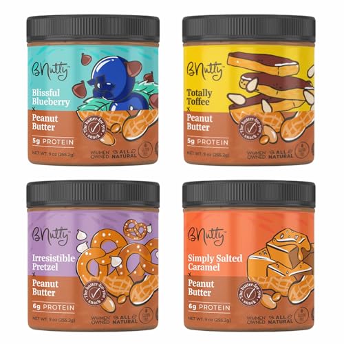BNutty Gourmet Peanut Butter Variety Pack | Totally Toffee, Blissful Blueberry, Irresistible Pretzel...