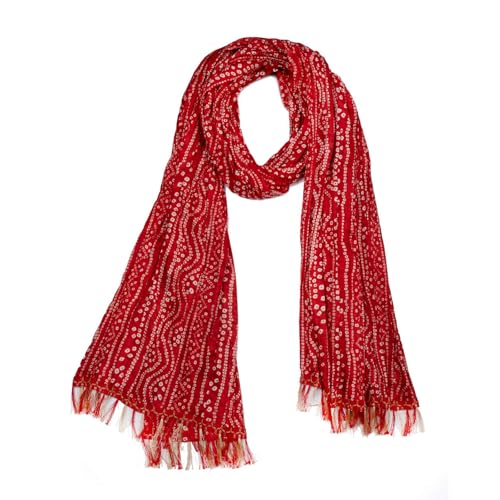 Image of Women's Art Silk Bandhani Print Dupatta with 2.20 Meters | Women's cotton printed dupatta with tassels